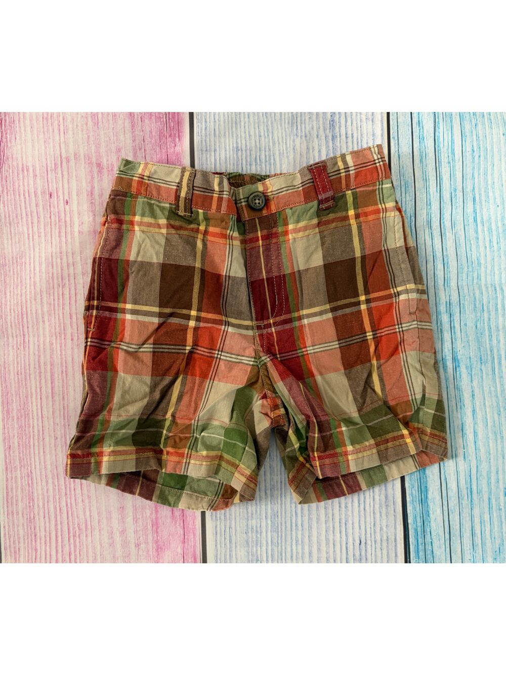 Janie and Jack Tropical Traveler Plaid Chino Shorts Boys 12–18 Months EUC